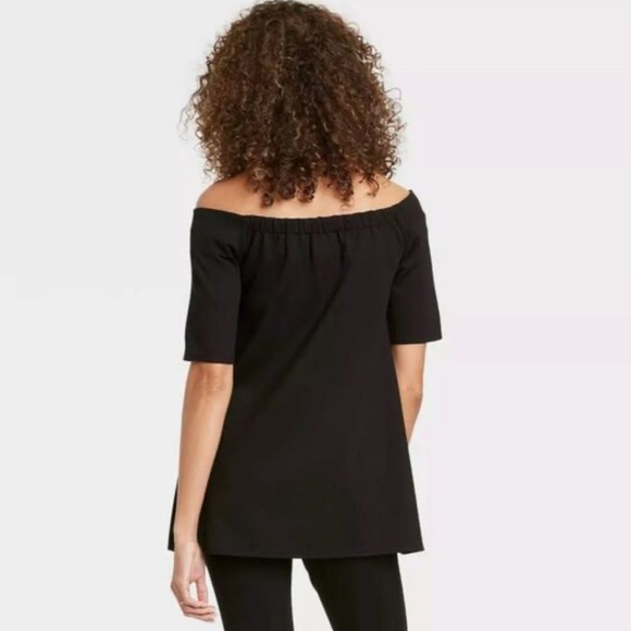 The Nines by Hatch Short Sleeve Off the Shoulder Ponte Top Black - Picture 3 of 6